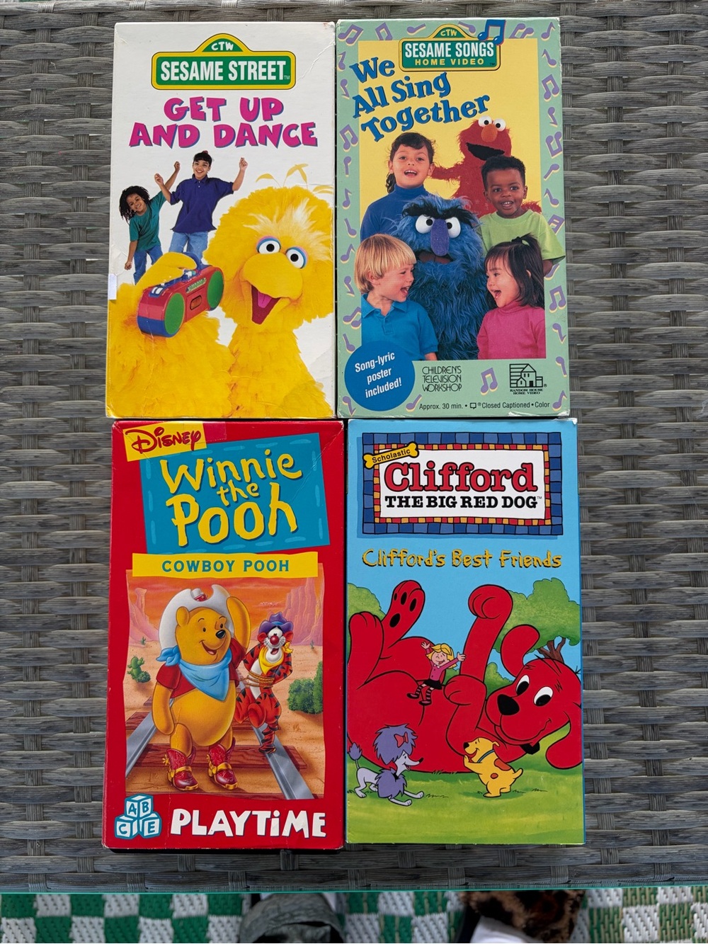 Bundle Of Four VHS Tapes Two Sesame Street, One Clifford The Big Red Dog& Pooh
